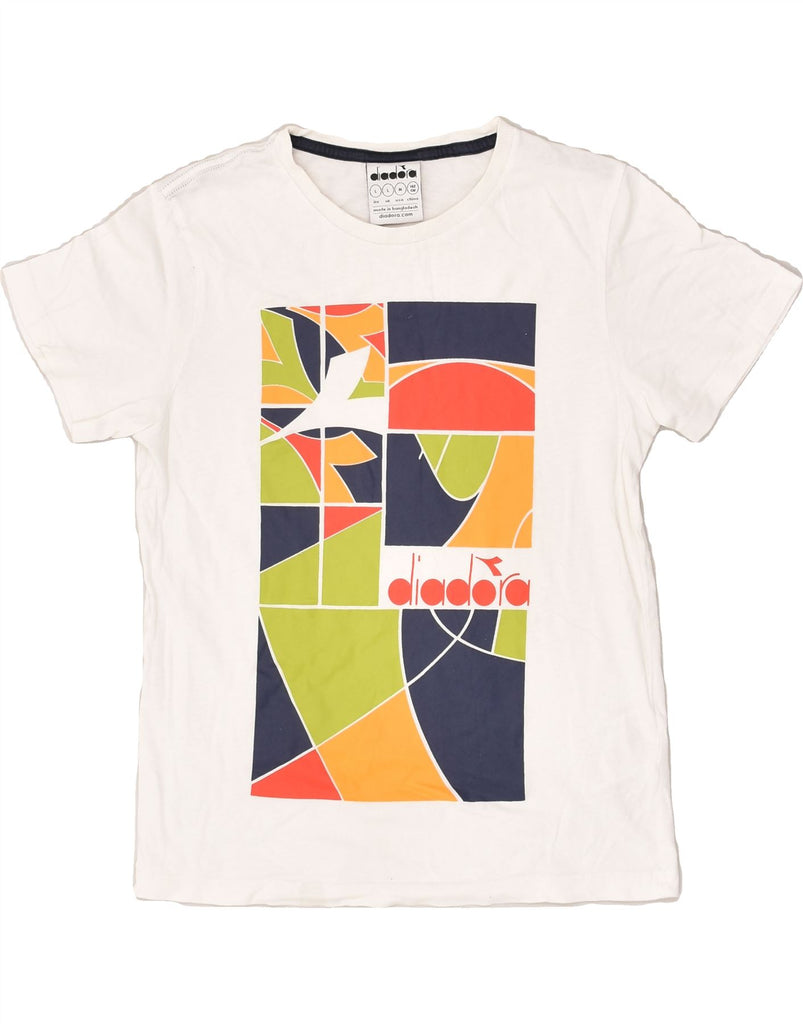 DIADORA Boys Graphic T-Shirt Top 10-11 Years Large White Cotton | Vintage Diadora | Thrift | Second-Hand Diadora | Used Clothing | Messina Hembry 