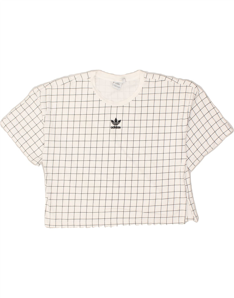 ADIDAS Womens Oversized Crop Graphic T-Shirt Top UK 12 Medium  White Check | Vintage Adidas | Thrift | Second-Hand Adidas | Used Clothing | Messina Hembry 