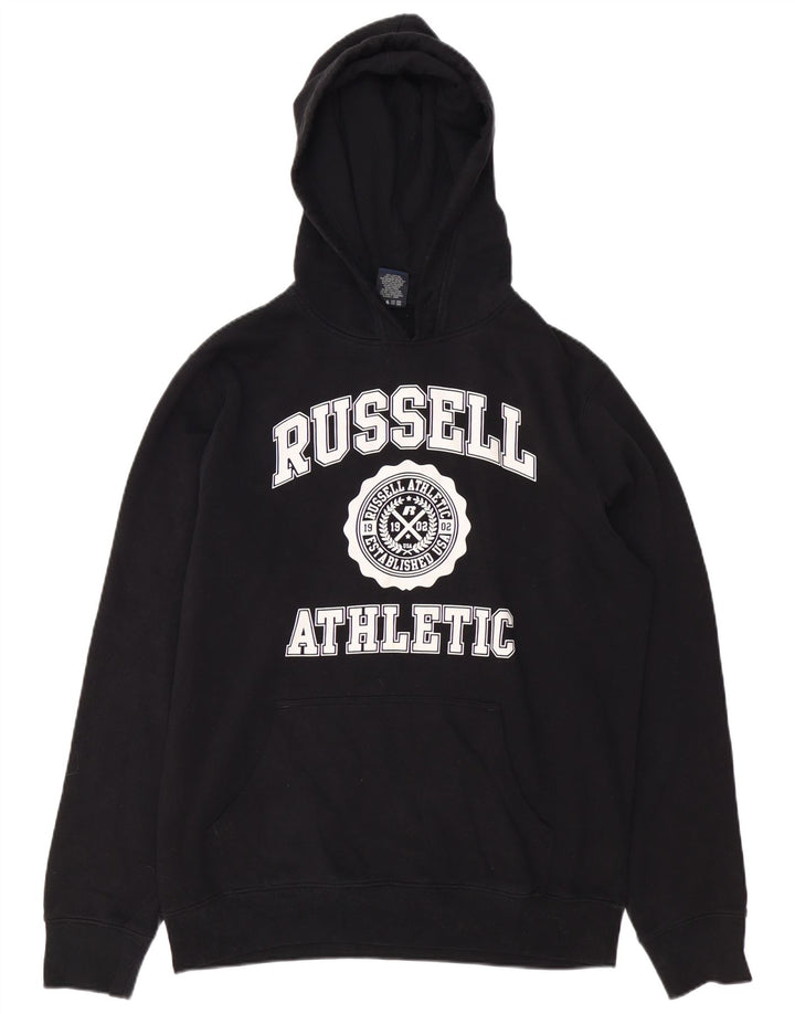 RUSSELL ATHLETIC Mens Graphic Hoodie Jumper Large Black Cotton