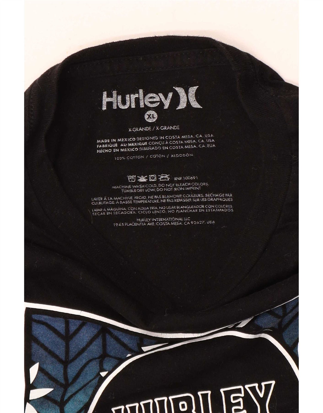 Hurley Mens Graphic T-Shirt Top XL Black