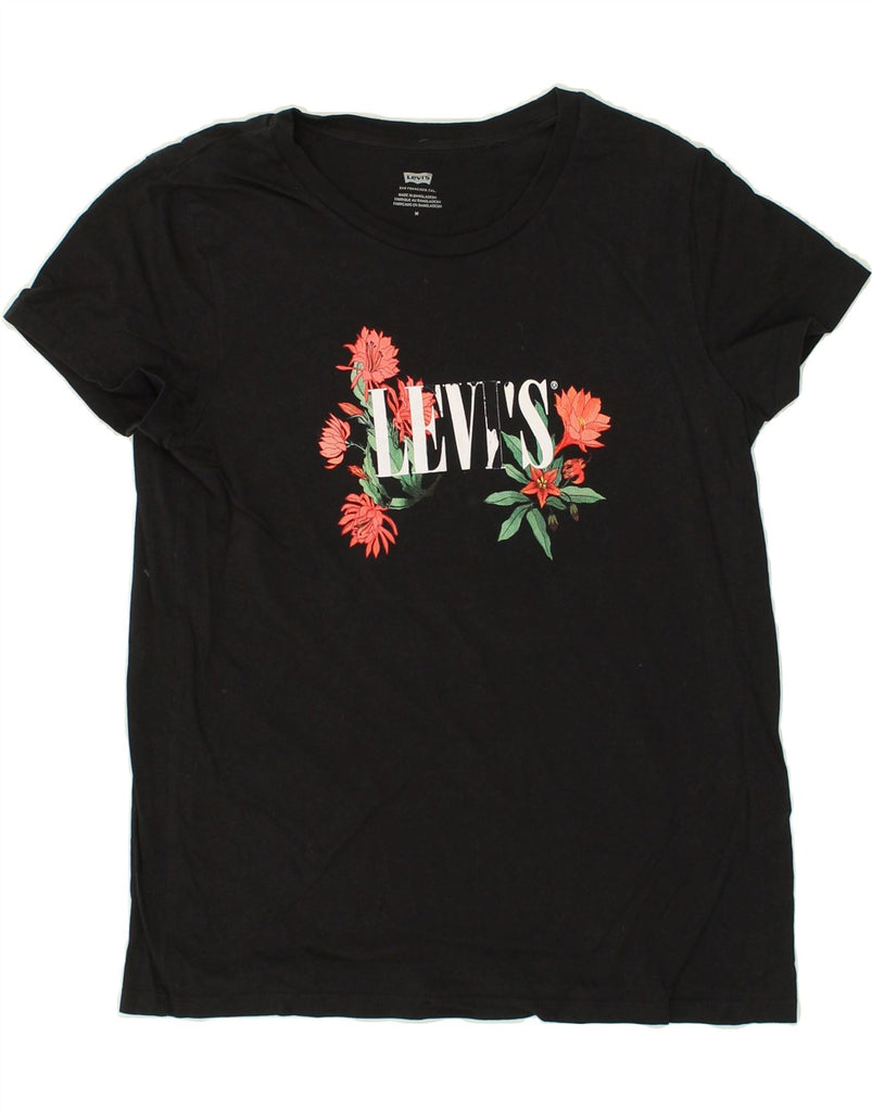 LEVI'S Womens Graphic T-Shirt Top UK 12 Medium Black | Vintage Levi's | Thrift | Second-Hand Levi's | Used Clothing | Messina Hembry 