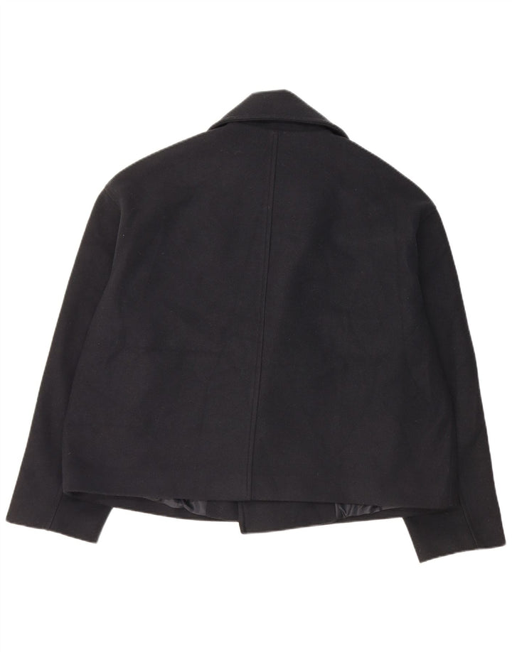 Zara Womens Oversized Pea Coat UK 14 Medium Navy Blue Polyester