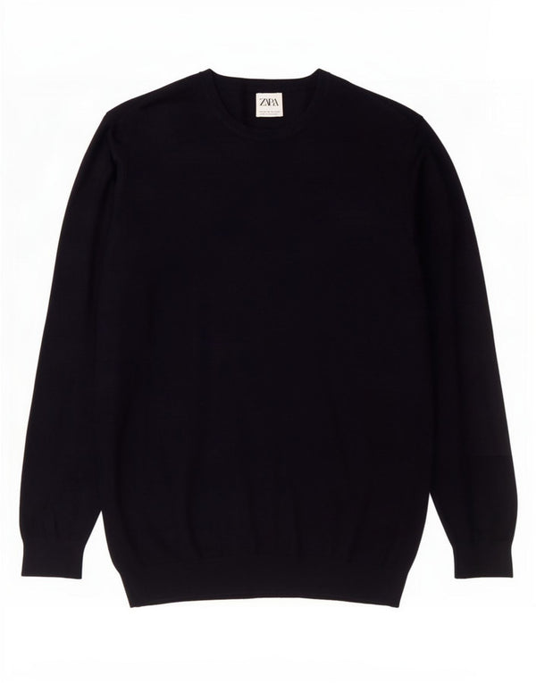 Zara Mens Crew Neck Jumper Sweater Medium Navy Blue