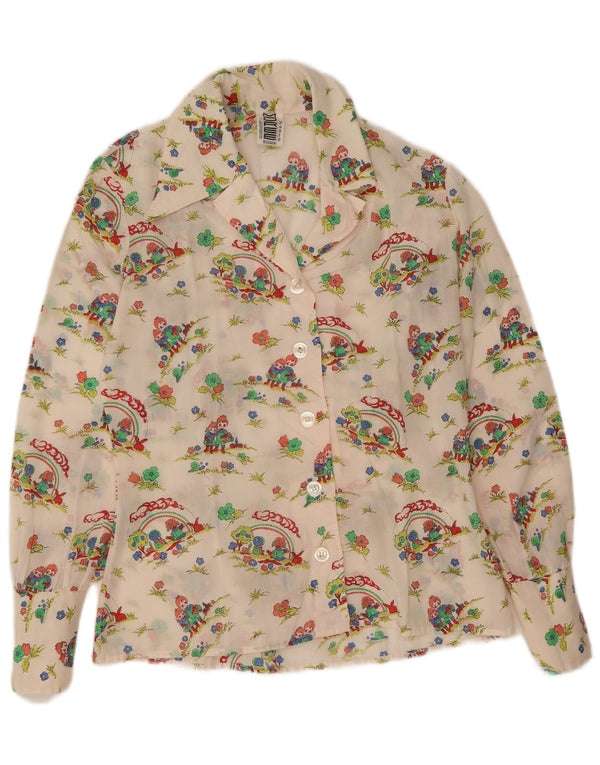 Vintage Womens Graphic Shirt UK 14 Medium White Floral Cotton