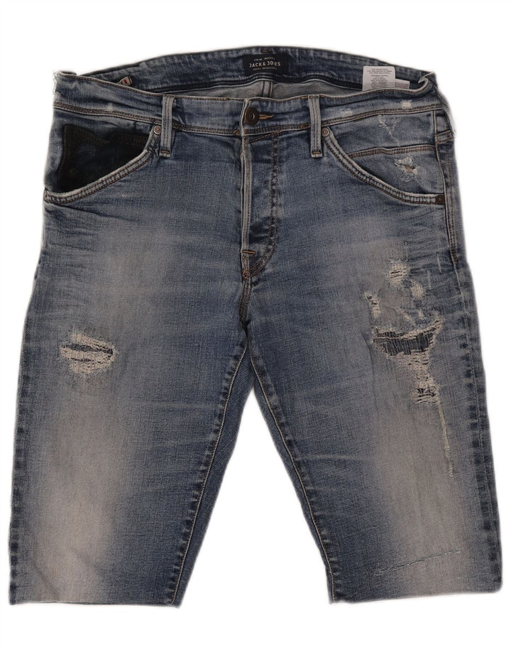 JACK & JONES Mens Distressed Denim Shorts W36 Large  Blue Cotton