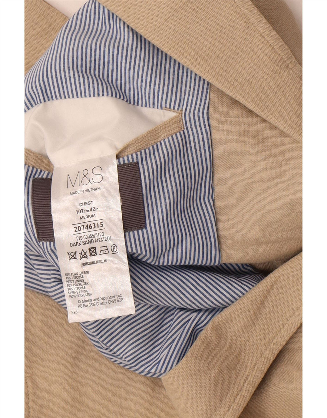 Marks & Spencer Mens 2 Button Blazer Jacket UK 42 Large Beige Linen