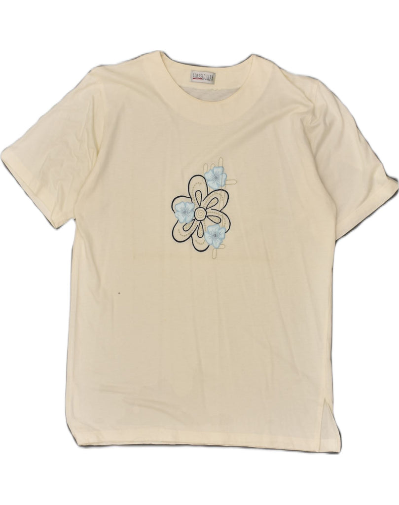 VINTAGE Womens Graphic T-Shirt Top IT 42 Medium Off White Cotton Flower | Vintage Vintage | Thrift | Second-Hand Vintage | Used Clothing | Messina Hembry 