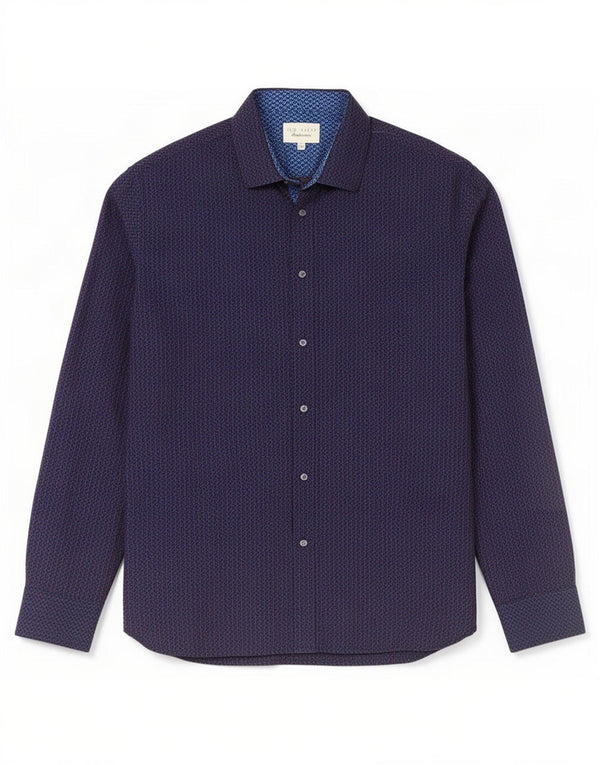 Ted Baker Mens Shirt Size 16 Large Navy Blue Geometric Cotton