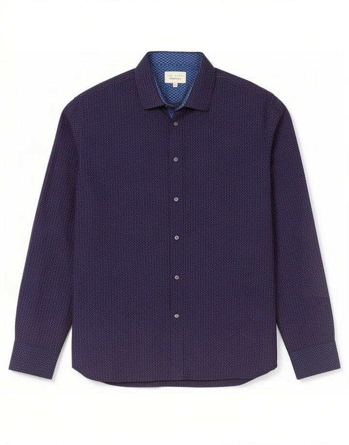 Ted Baker Mens Shirt Size 16 Large Navy Blue Geometric Cotton