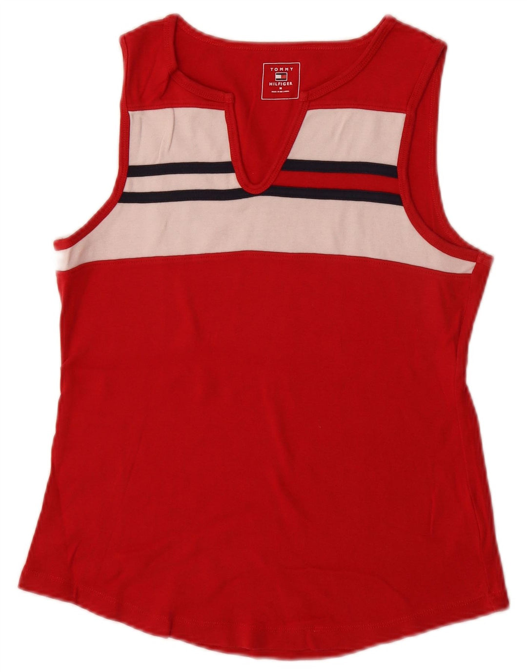 Tommy Hilfiger Womens Vest Top UK 12 Medium Red Colourblock Cotton