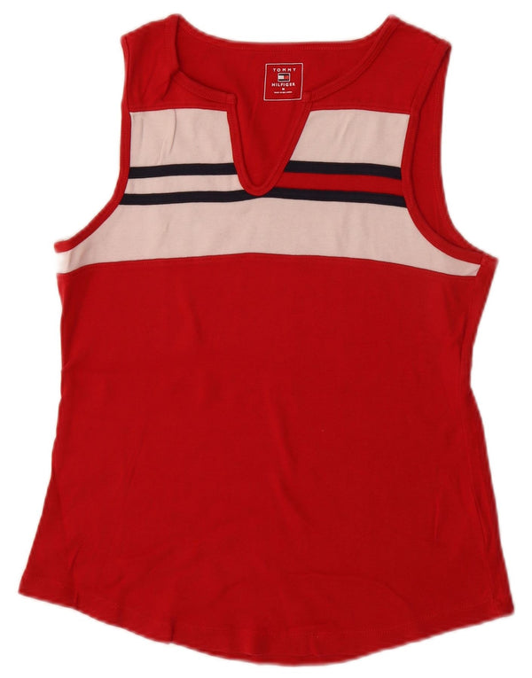 Tommy Hilfiger Womens Vest Top UK 12 Medium Red Colourblock Cotton