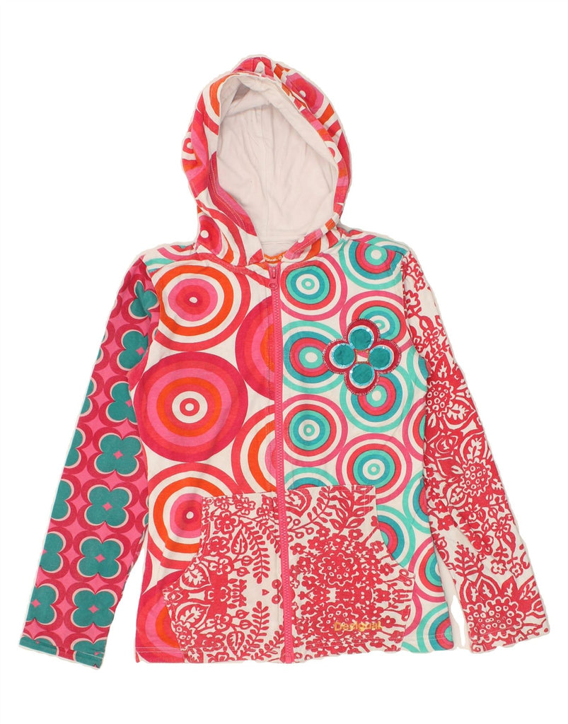 DESIGUAL Girls Zip Hoodie Sweater 9-10 Years Pink Floral Cotton | Vintage Desigual | Thrift | Second-Hand Desigual | Used Clothing | Messina Hembry 