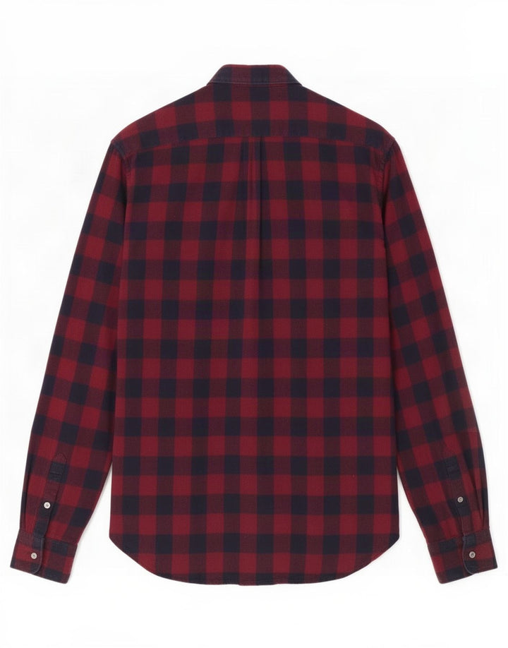 French Connection Mens Flannel Shirt Small Burgundy Check Cotton
