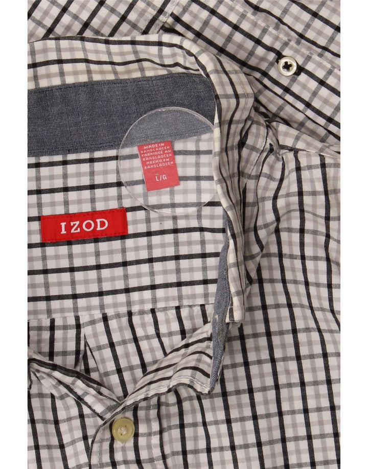 Izod Mens Shirt Large White Check Cotton