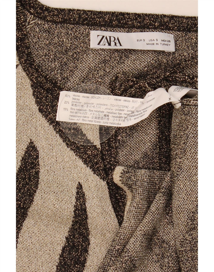 Zara Womens Oversized Tunic Top UK 10 Small Brown Animal Print Viscose