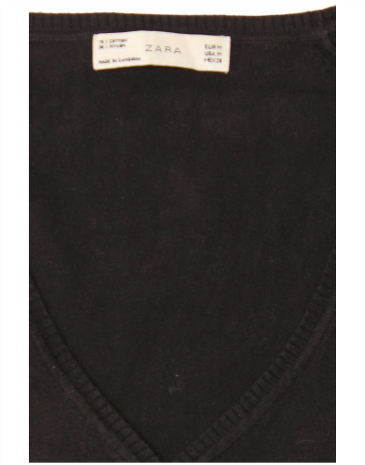 Zara Womens Cardigan Sweater UK 12 Medium Black Cotton