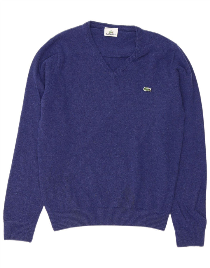 Lacoste Mens V-Neck Jumper Sweater Size 2 XS Blue Virgin Wool