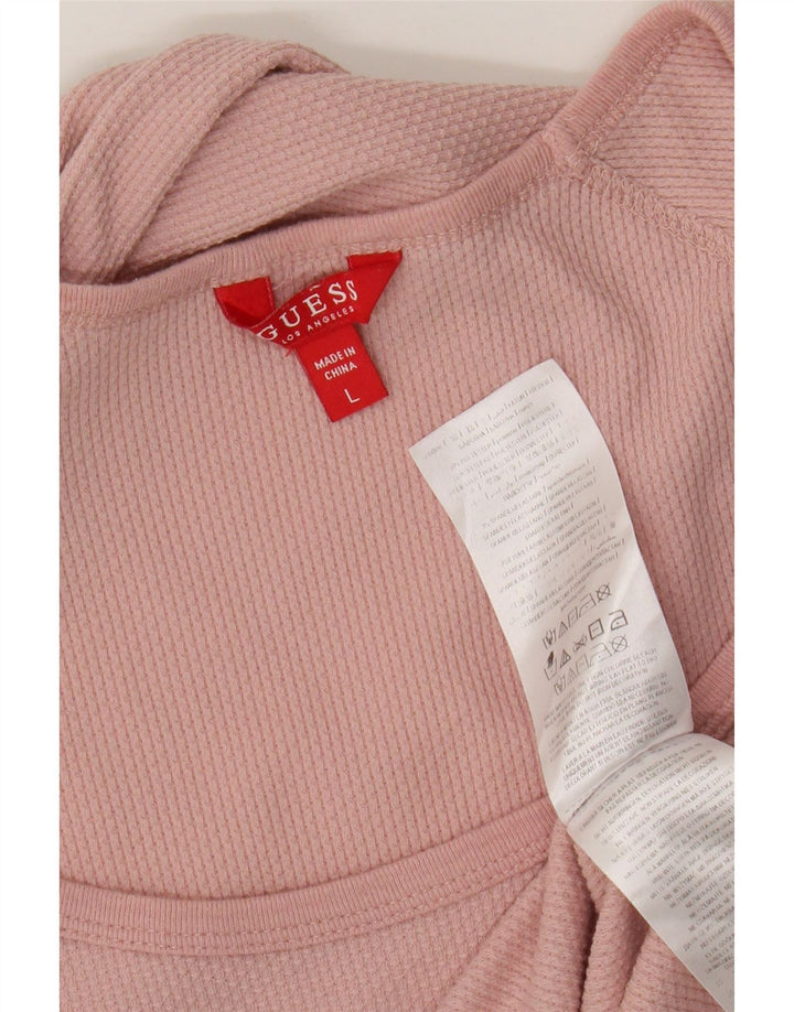 Guess Womens Graphic Top Long Sleeve UK 14 Large Pink Polyester