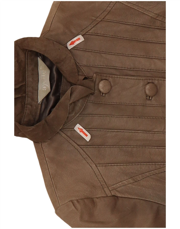 Vintage Womens Crop Leather Jacket UK 10 Small Beige