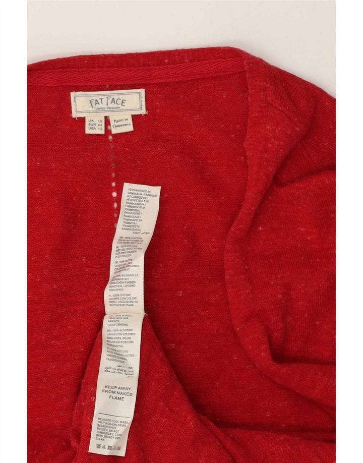 Fat Face Womens Open Cardigan Sweater UK 16 Large Red Cotton