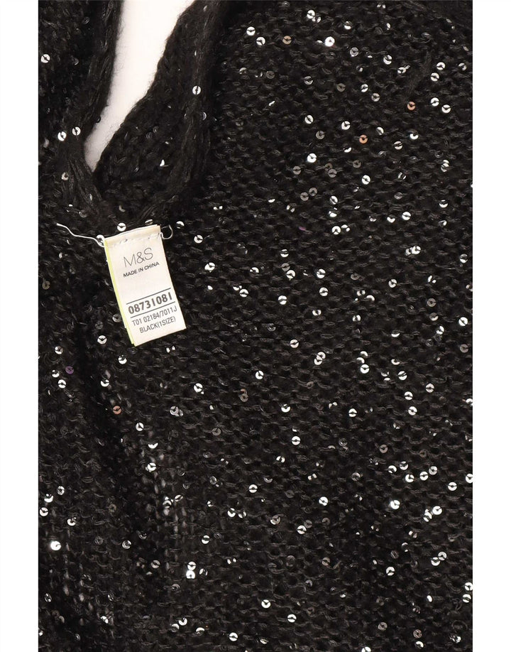 Marks & Spencer Womens Poncho Jumper One Size Black Flecked Acrylic