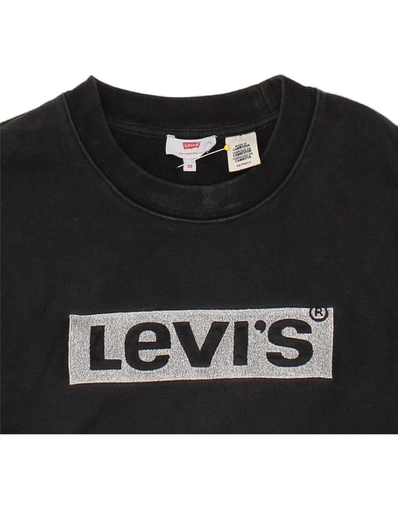 LEVI'S Womens Graphic Crop Sweatshirt Jumper UK 6 XS Black Cotton | Vintage Levi's | Thrift | Second-Hand Levi's | Used Clothing | Messina Hembry 