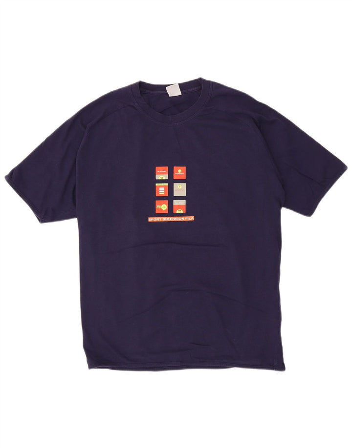 Fila Mens Graphic T-Shirt Top Large Navy Blue Cotton