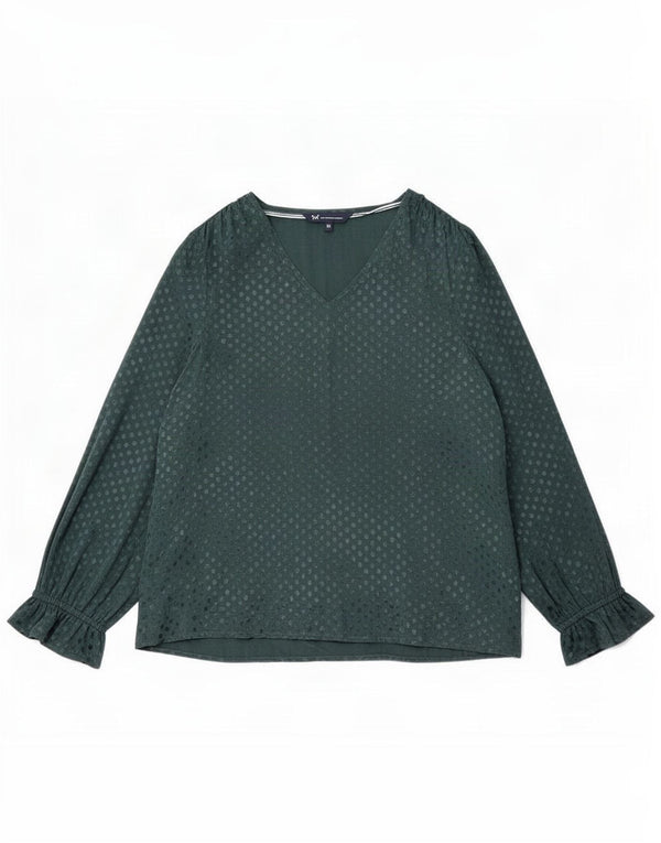 Crew Clothing Womens Long Sleeve Blouse Top UK 12 Medium Green Polka Dot