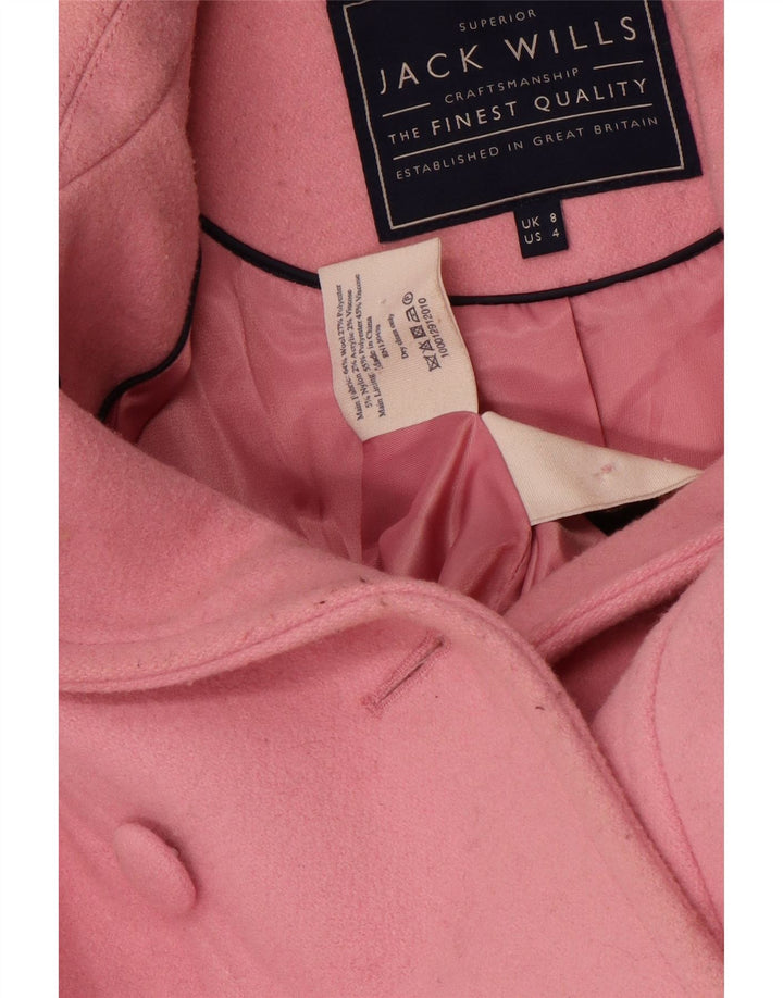 JACK WILLS Womens Double Breasted Coat UK 8 Small  Pink Wool