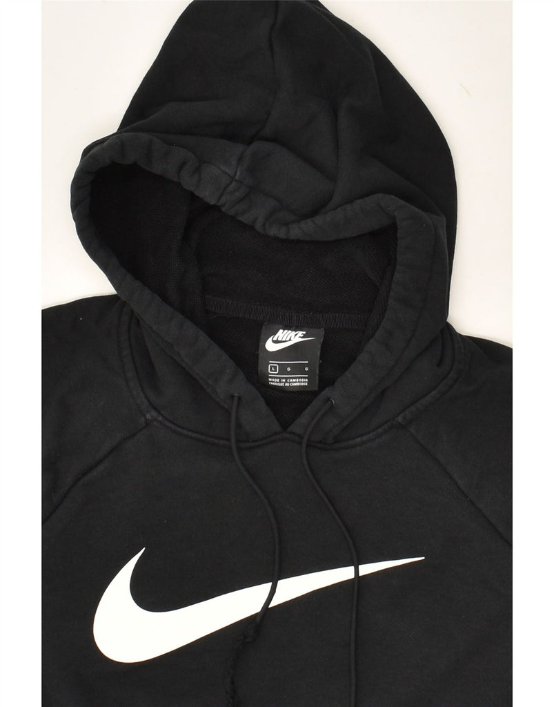 NIKE Womens Crop Hoodie Jumper UK 16 Large Black Cotton | Vintage Nike | Thrift | Second-Hand Nike | Used Clothing | Messina Hembry 