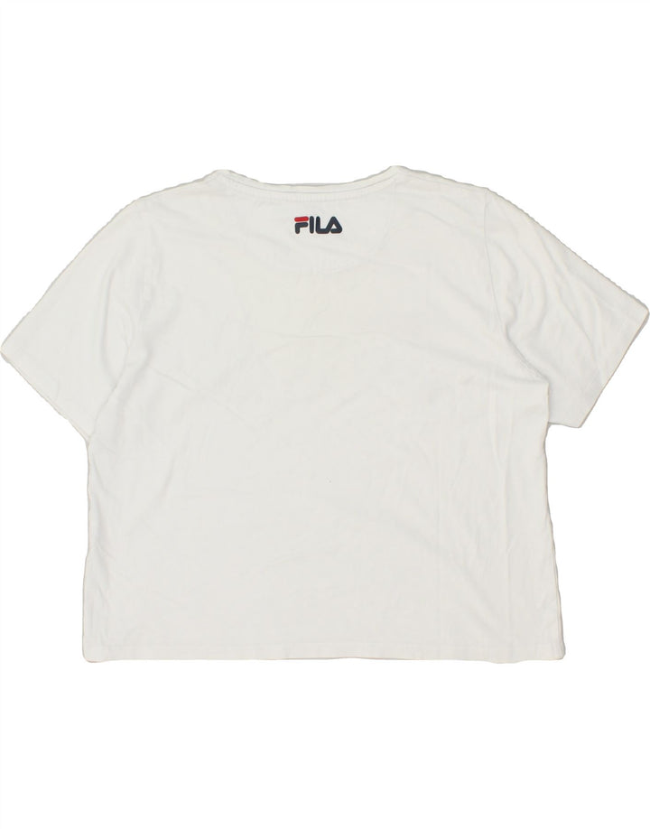 FILA Womens Crop Graphic T-Shirt Top UK 14 Medium White | Vintage Fila | Thrift | Second-Hand Fila | Used Clothing | Messina Hembry 