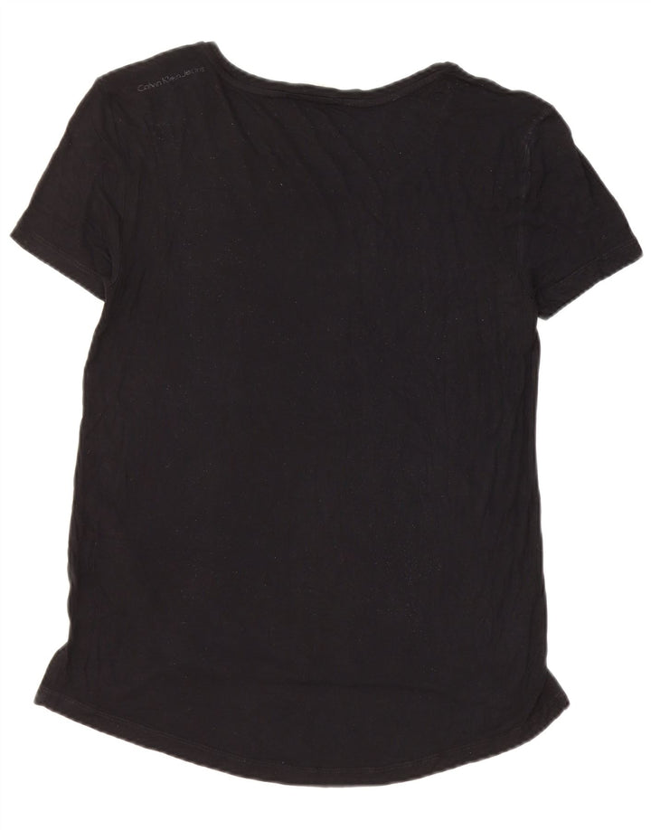 Calvin Klein Womens Graphic T-Shirt Top UK 10 Small Black Viscose
