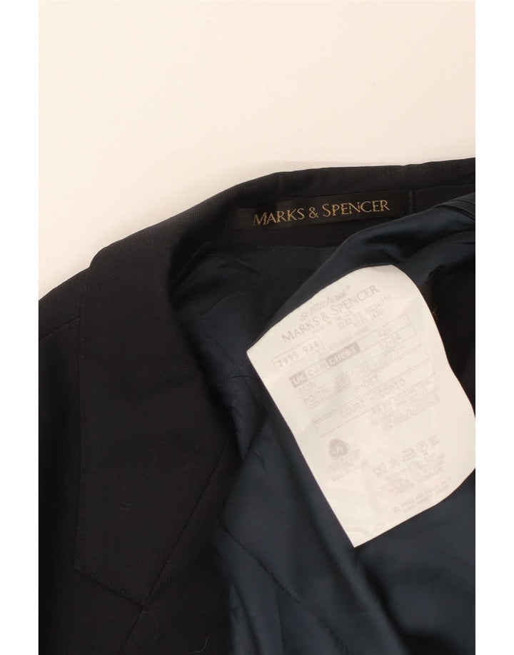 Marks & Spencer Mens Short 2 Button Blazer Jacket Large Navy Blue Wool