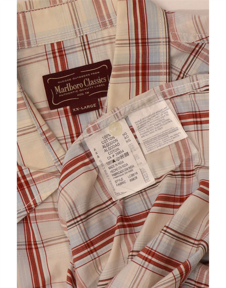 Marlboro Classics Mens Short Sleeve Shirt 2XL Off White Check Cotton
