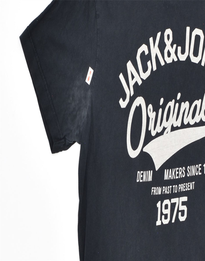 JACK & JONES Mens Graphic T-Shirt Top Medium Black Cotton | Vintage | Thrift | Second-Hand | Used Clothing | Messina Hembry 