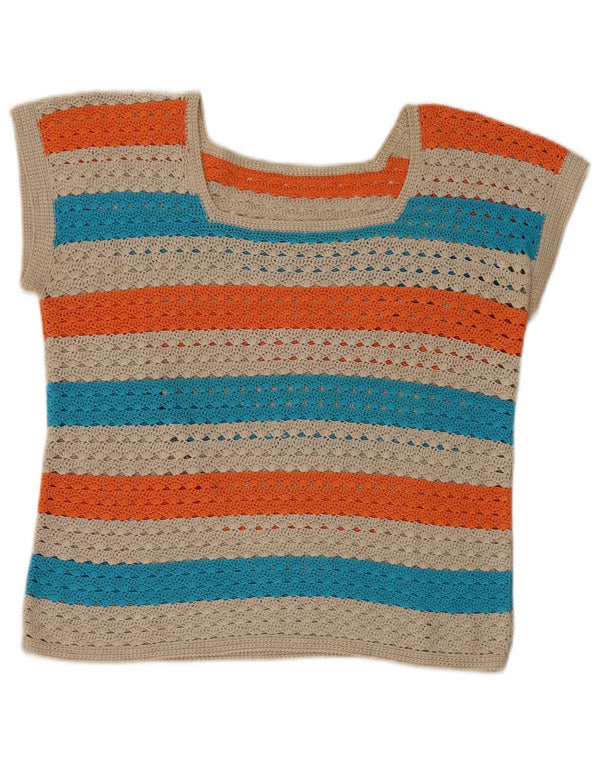 Vintage Womens Short Sleeve Boat Neck Jumper Sweater UK 14 Large Multicolou