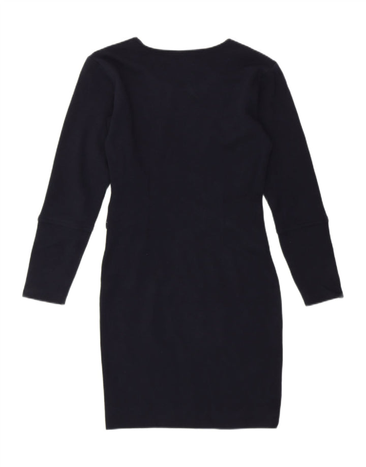 VINTAGE Womens Long Sleeve Sheath Dress UK 12 Medium Navy Blue Vintage Vintage and Second-Hand Vintage from Messina Hembry 