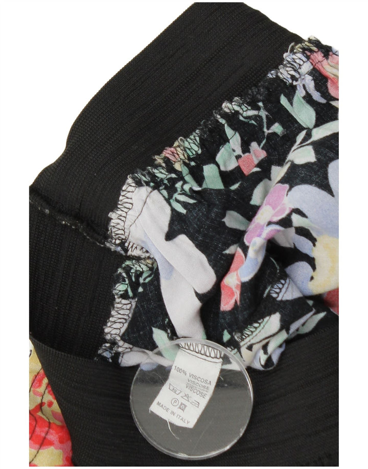 Vintage Womens Midi Skirt W28 Medium  Black Floral Viscose
