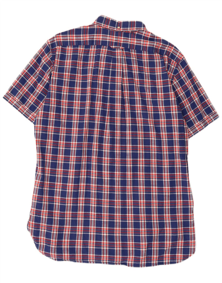 Gant Mens Regular Fit Short Sleeve Shirt Large Navy Blue Check Cotton