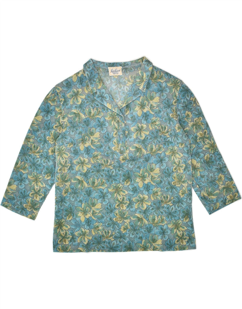 LUISA SPAGNOLI Womens 3/4 Sleeve Pullover Shirt UK 12 Medium Blue Floral | Vintage Luisa Spagnoli | Thrift | Second-Hand Luisa Spagnoli | Used Clothing | Messina Hembry 