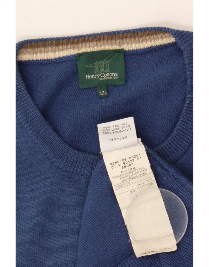 Henry Cottons Mens Crew Neck Jumper Sweater 2XL Blue Wool