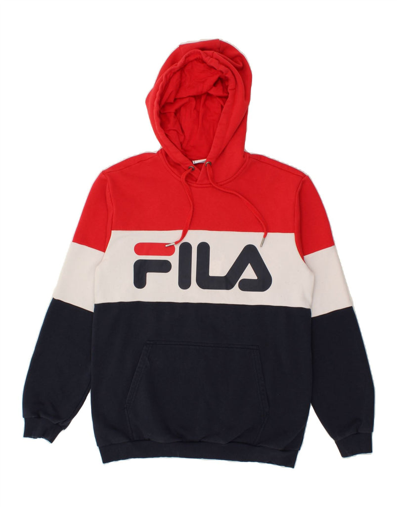 FILA Mens Graphic Hoodie Jumper Medium Multicoloured Colourblock Cotton Vintage Fila and Second-Hand Fila from Messina Hembry 