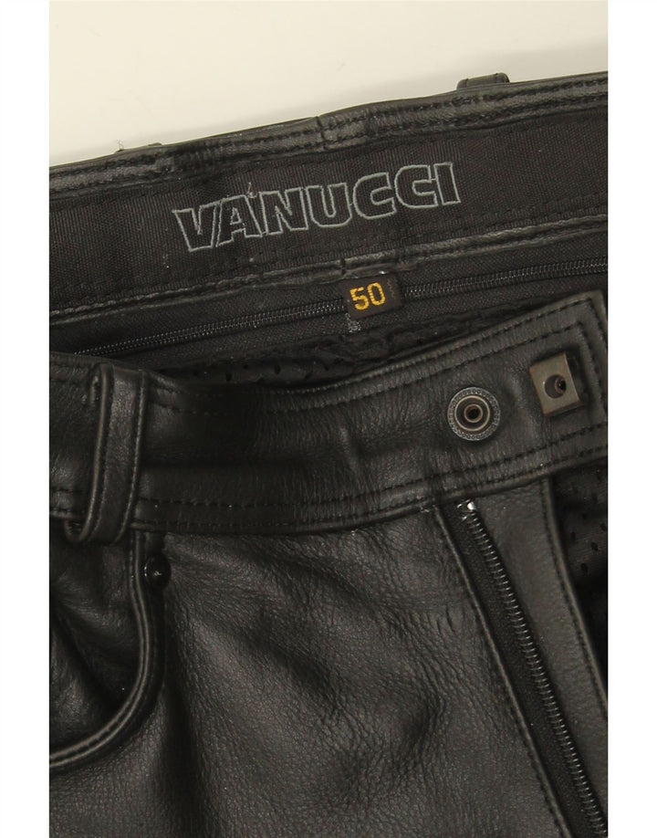 Vanucci Mens Straight Casual Trousers IT 50 Large W34 L31 Black Leather