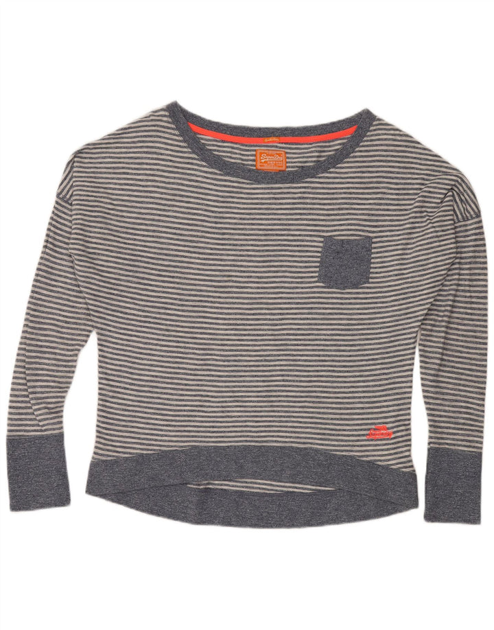 Superdry Womens Oversized Blouse Top UK 16 Large Blue Striped Cotton