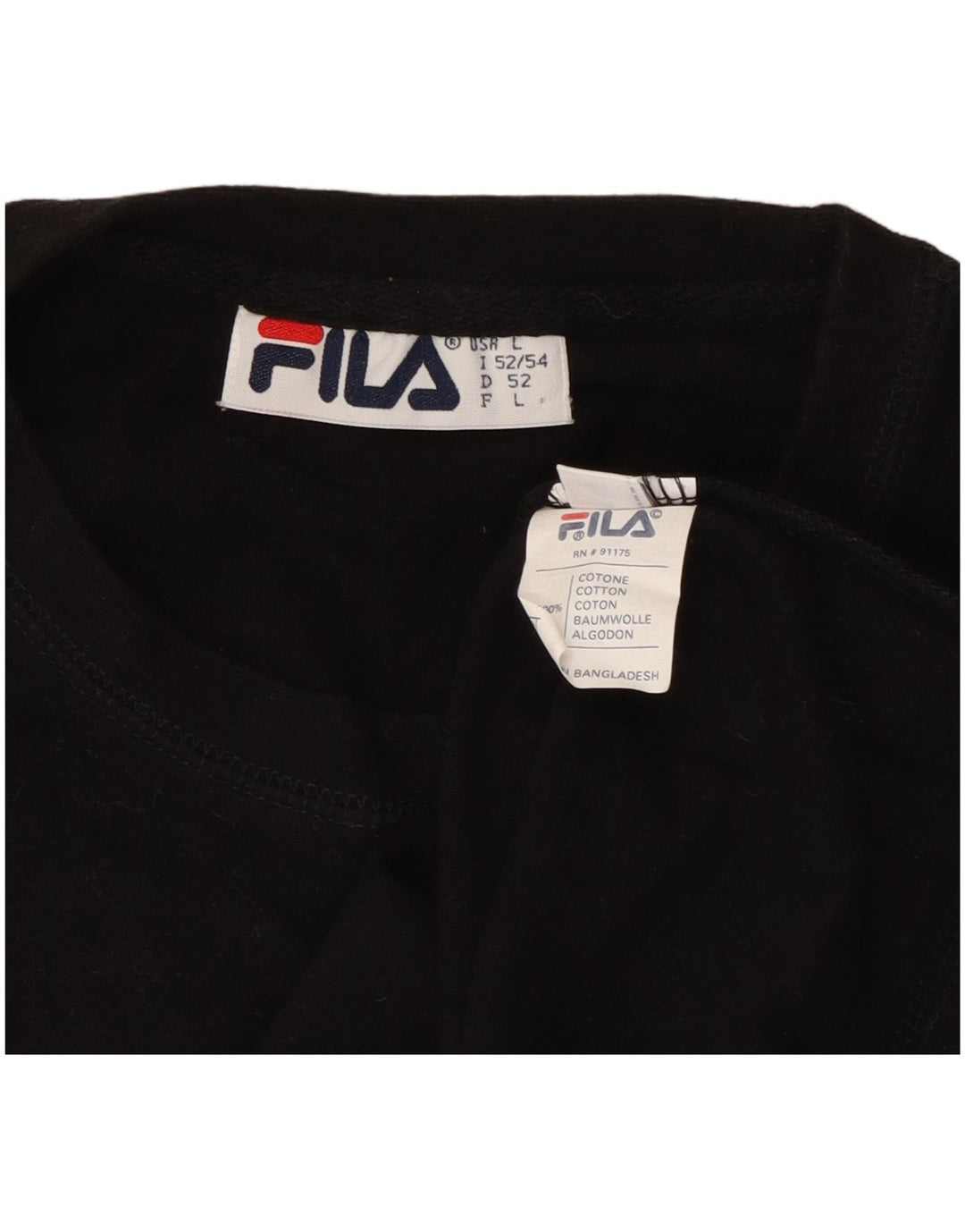 Fila Mens Graphic T-Shirt Top Large Black Cotton