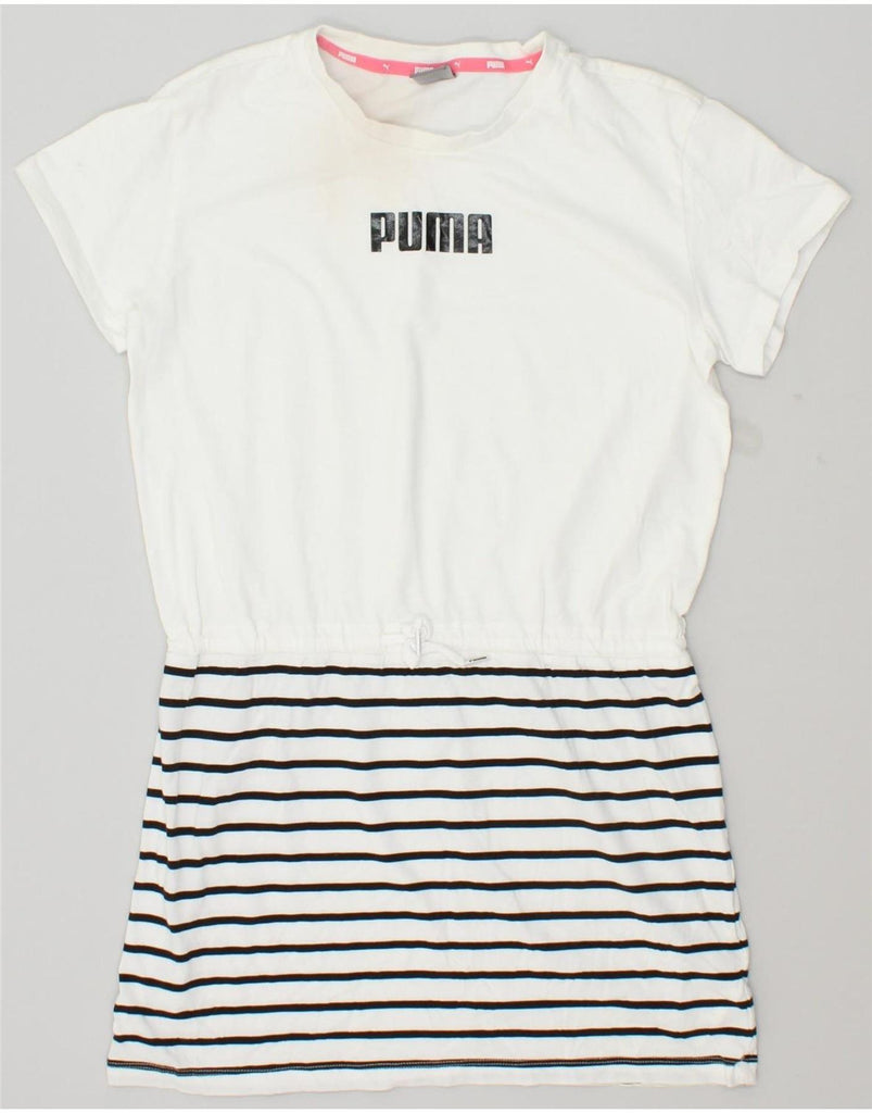 PUMA Girls T-Shirt Dress 13-14 Years White Striped Cotton Vintage Puma and Second-Hand Puma from Messina Hembry 