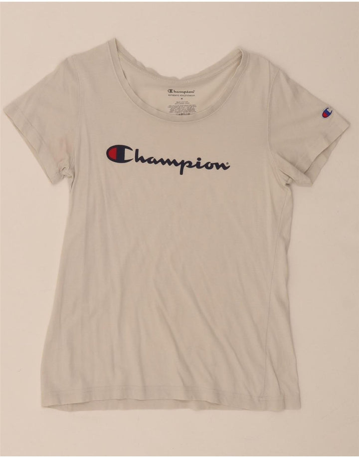 CHAMPION Womens Graphic T-Shirt Top UK 12 Medium White Cotton Vintage Champion and Second-Hand Champion from Messina Hembry 