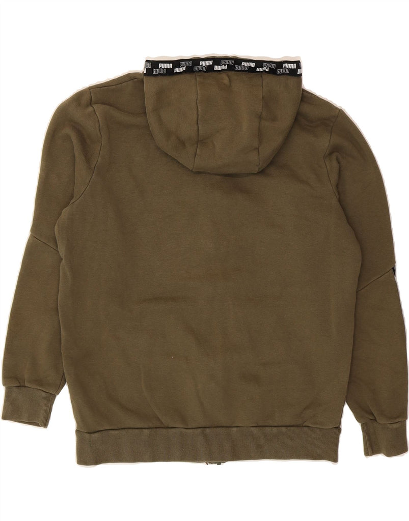 PUMA Womens Graphic Zip Hoodie Sweater UK 14 Medium Khaki Cotton Vintage Puma and Second-Hand Puma from Messina Hembry 