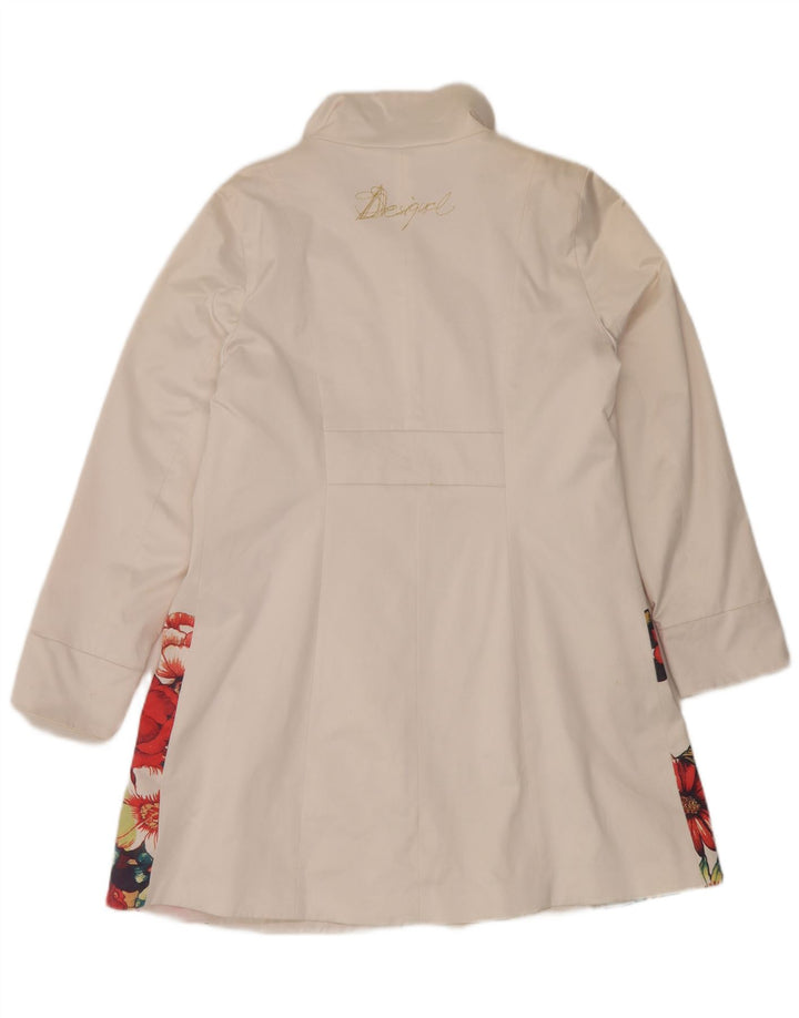 Desigual Womens Graphic Overcoat EU 48 2XL White Floral Cotton
