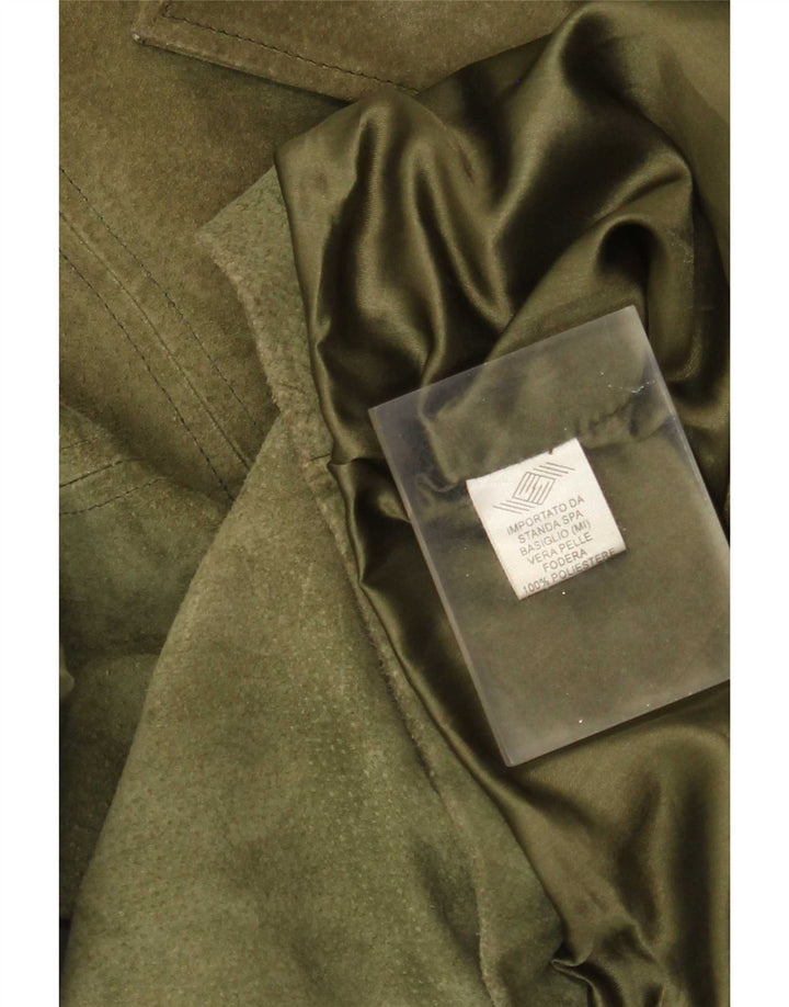 Vintage Womens 3 Button Suede Blazer Jacket IT 42 Medium Khaki Leather